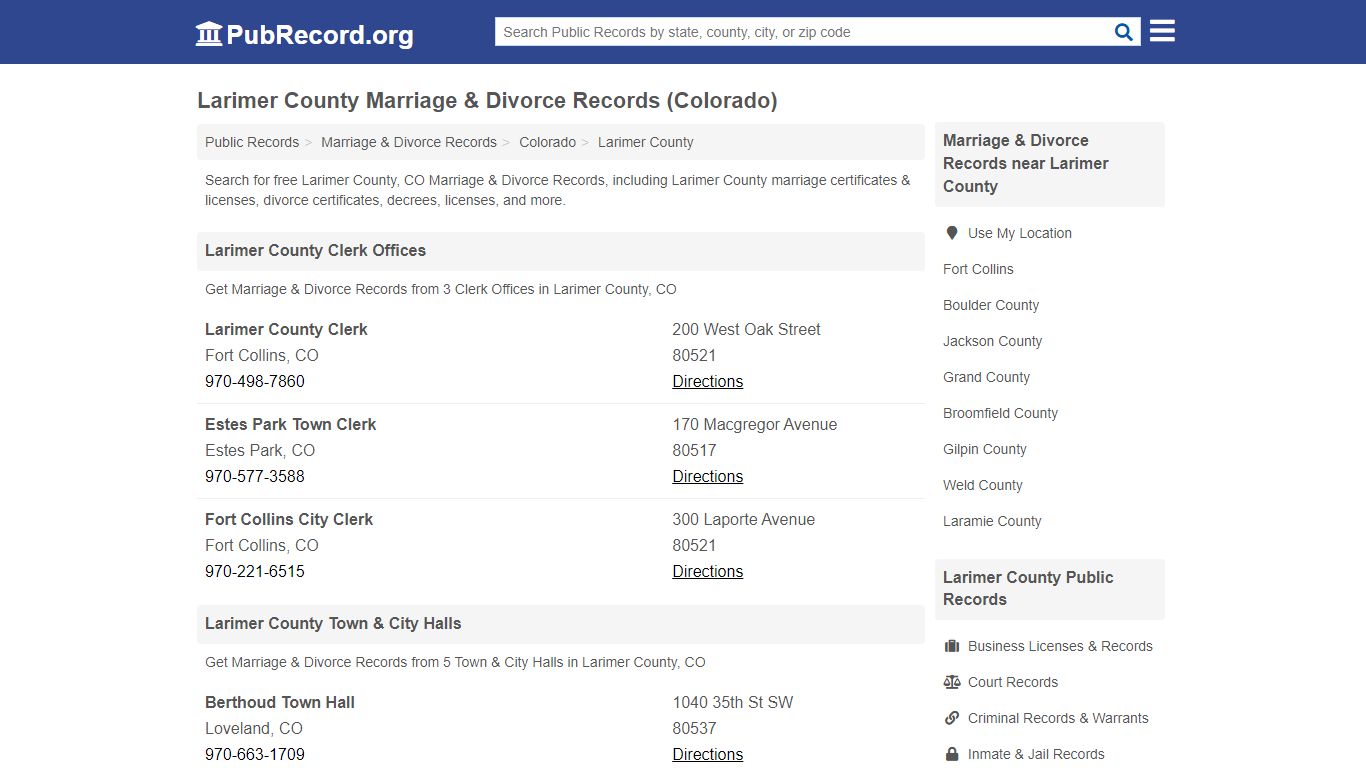 Larimer County Marriage & Divorce Records (Colorado)